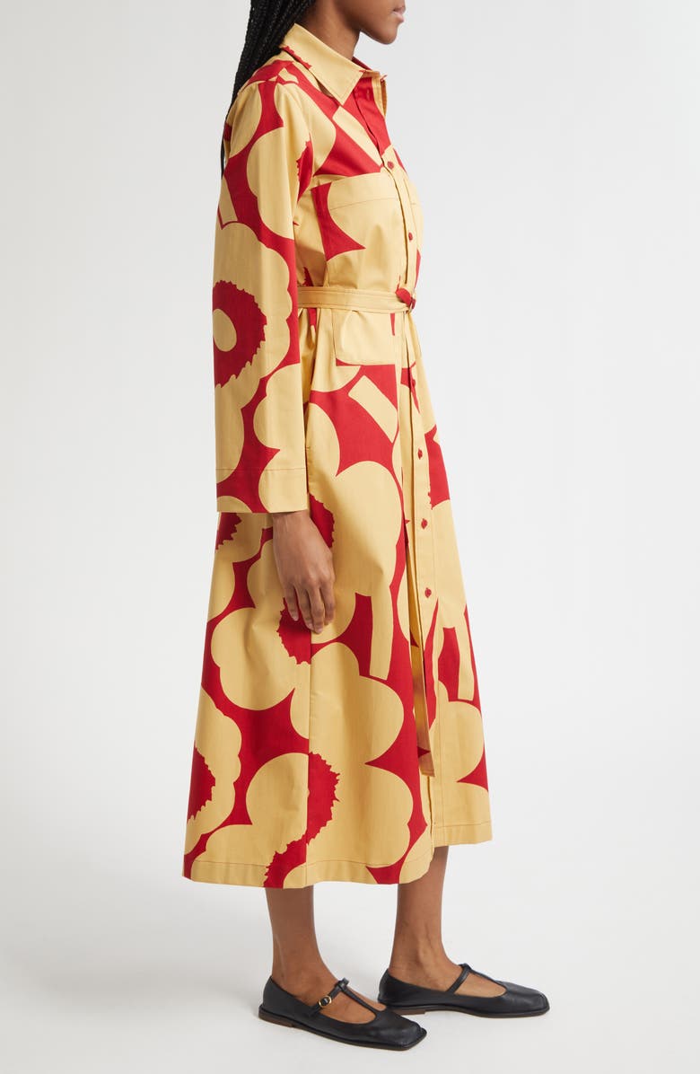 Marimekko Molla Unikko Floral Long Sleeve Twill Shirtdress, Alternate, color, Light Brown, Red
