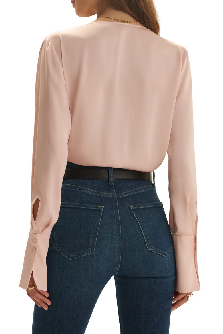 Surplice Long Sleeve Satin Bodysuit, Alternate, color, BLUSH PINK