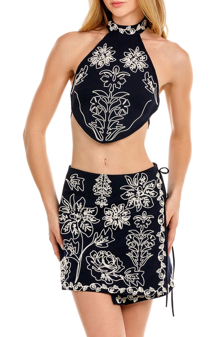 Elay Batik Cover-Up Crop Top, Main, color, BLACK