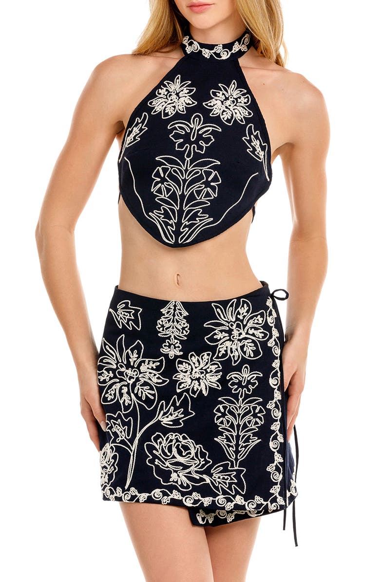 Agua Bendita Elay Batik Cover-Up Crop Top, Main, color, Black