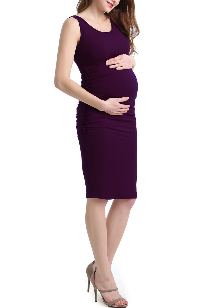Delia Ruched Maternity Midi Dress, Alternate, color, Eggplant