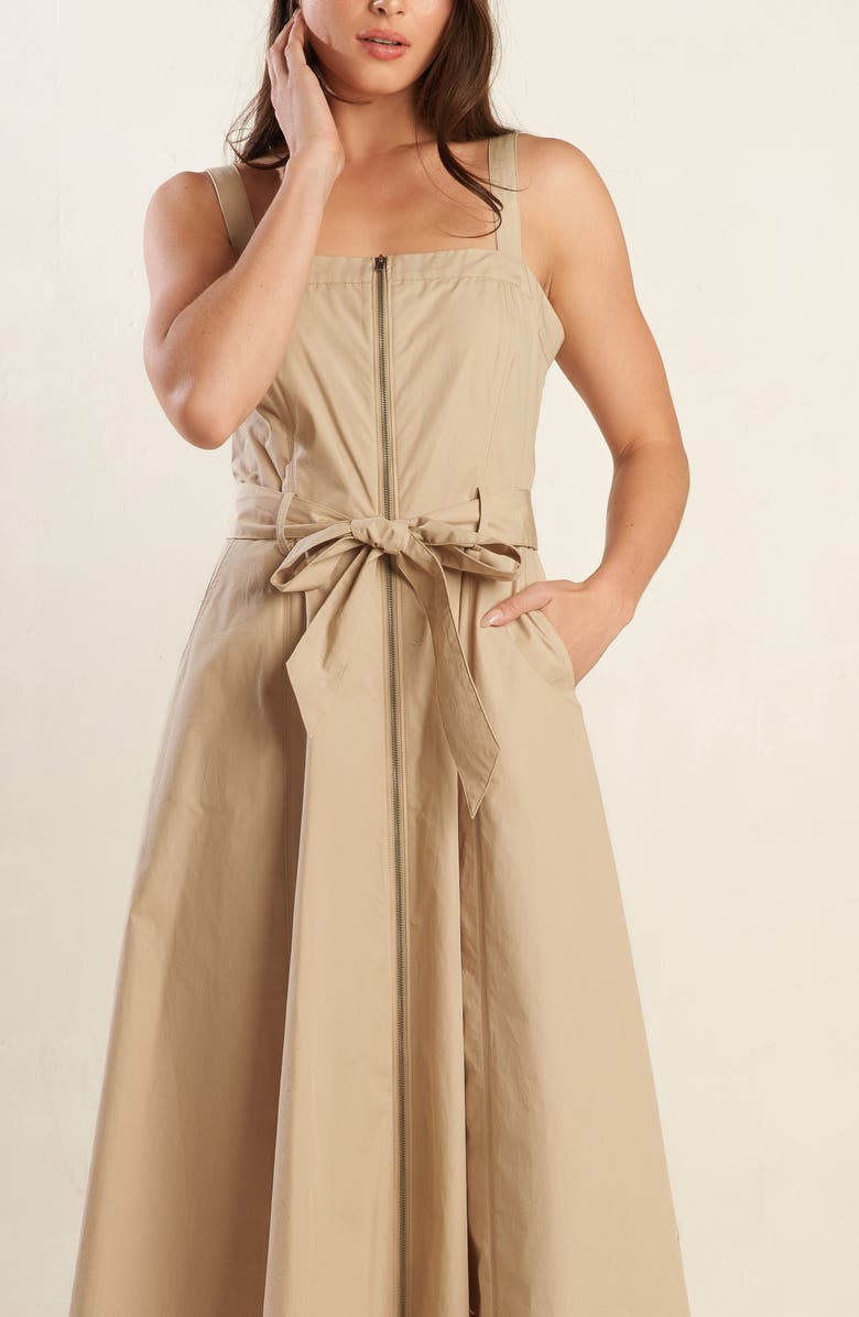 FREEMARKET Belted Cotton Zip-Up Midi Dress, Alternate, color, 