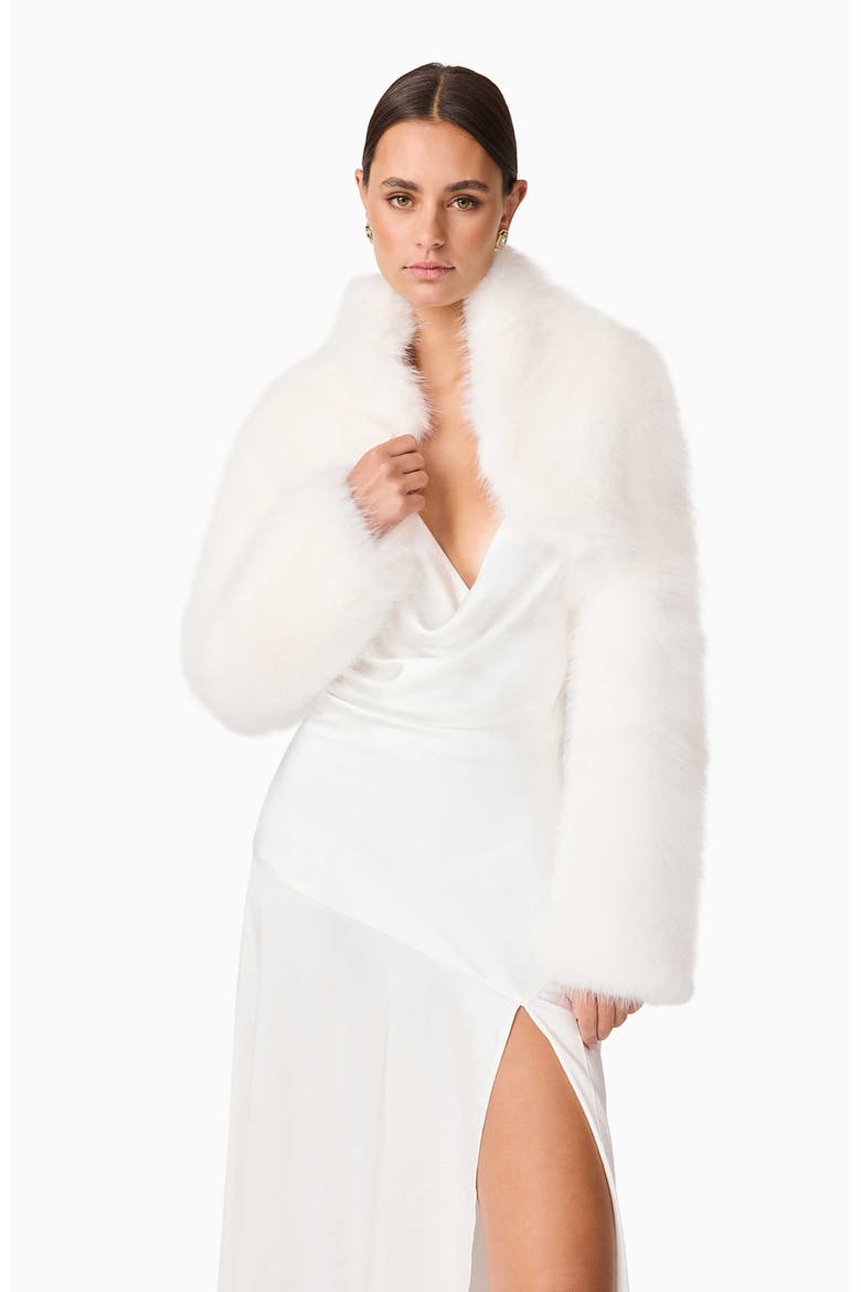 Lucyna Faux Fur Shrug, Alternate, color, WHITE