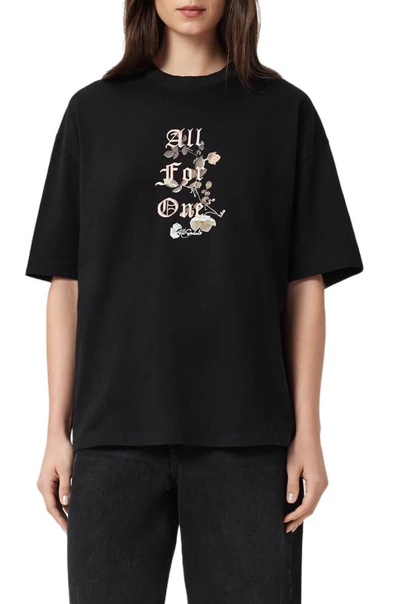 AllSaints Oneness Etta Embroidered Graphic T-Shirt, Main, color, Black