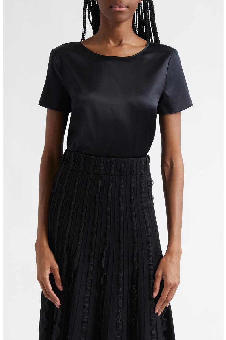 Satin Stretch Silk T-Shirt, Main, color, BLACK