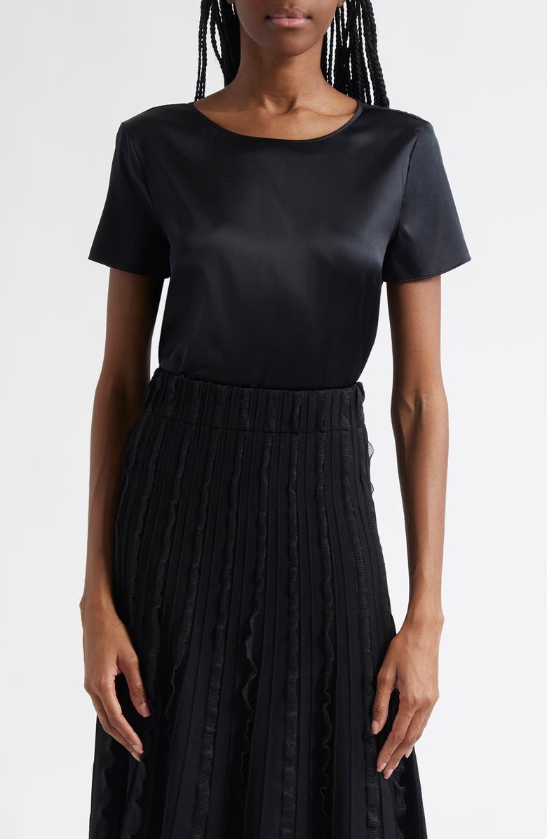 Emporio Armani Satin Stretch Silk T-Shirt, Main, color, Black