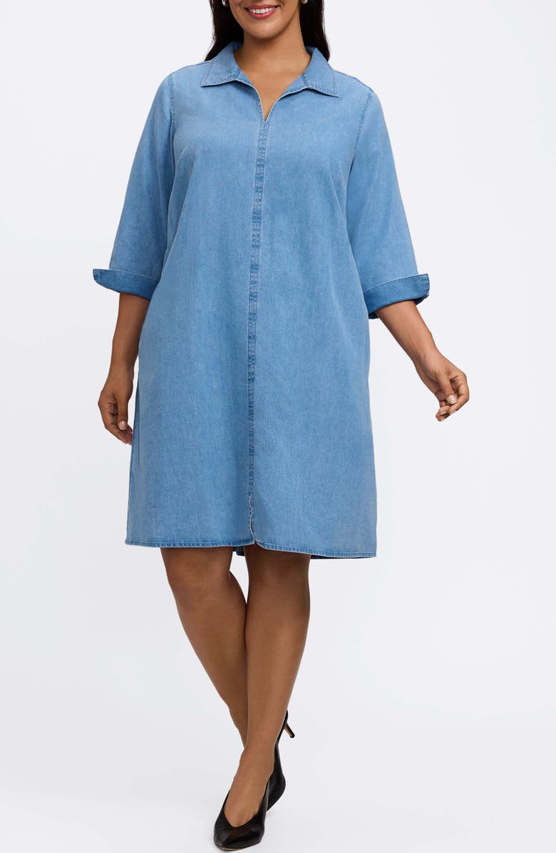 Foxcroft Agnes Tie Waist Denim Dress, Alternate, color,