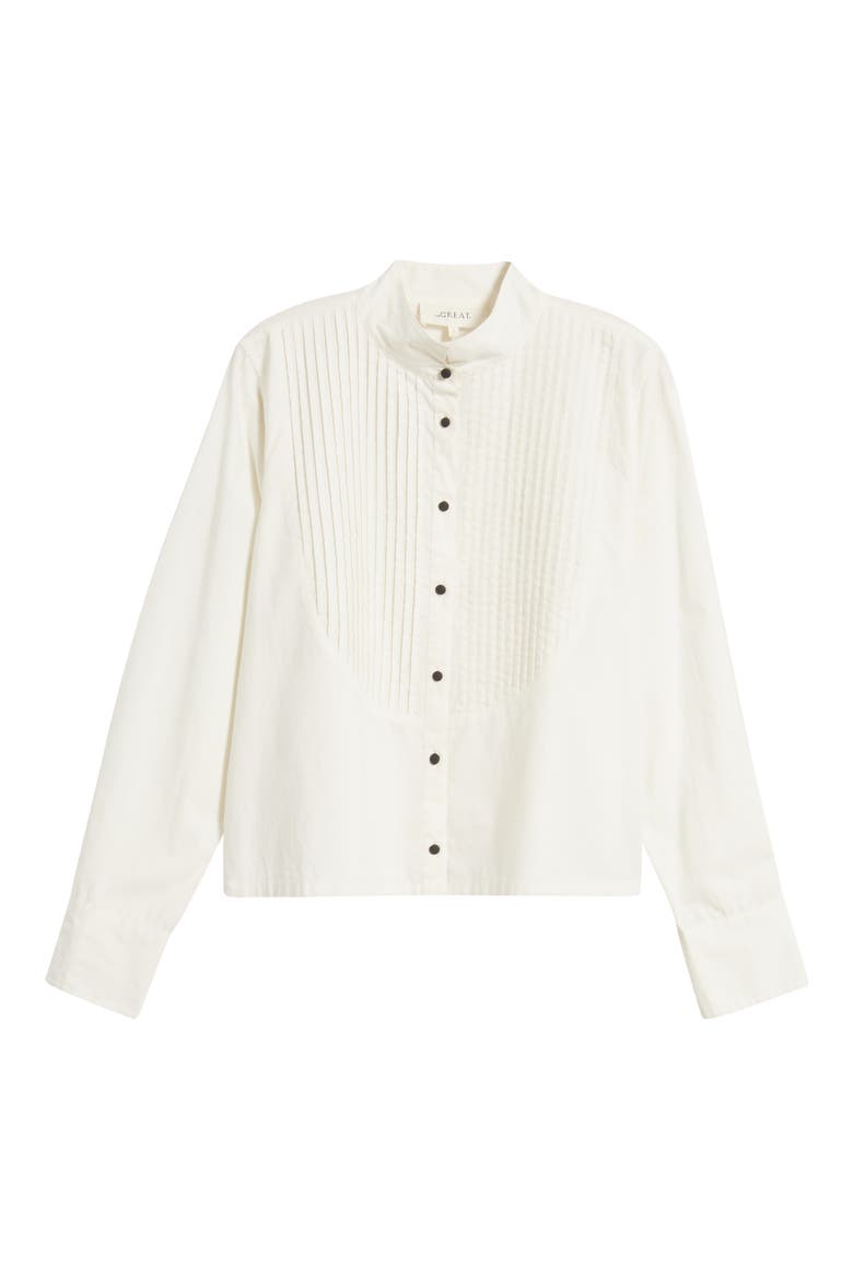 Pleated Tuxedo Button-Up Shirt, Alternate, color, WHITE