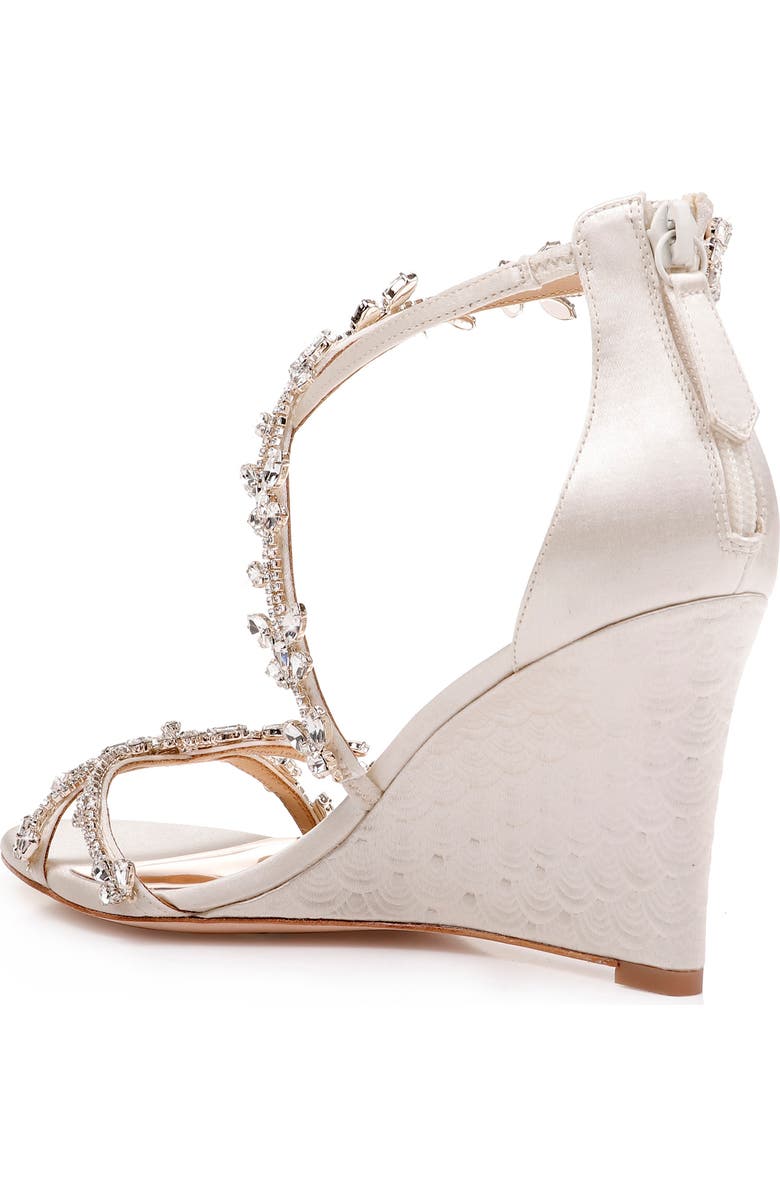 Badgley Mischka Collection Feather Crystal Embellished Wedge Sandal, Alternate, color,