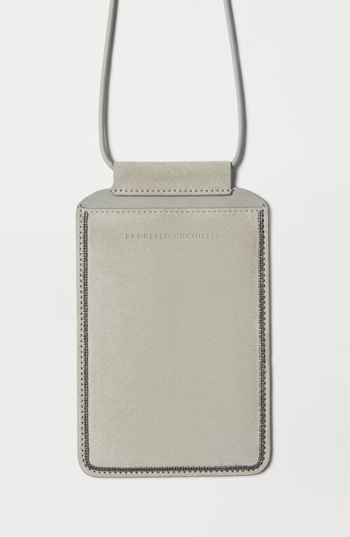 Brunello Cucinelli Leather Phone Cover Strap Adjustable In Cool Beige