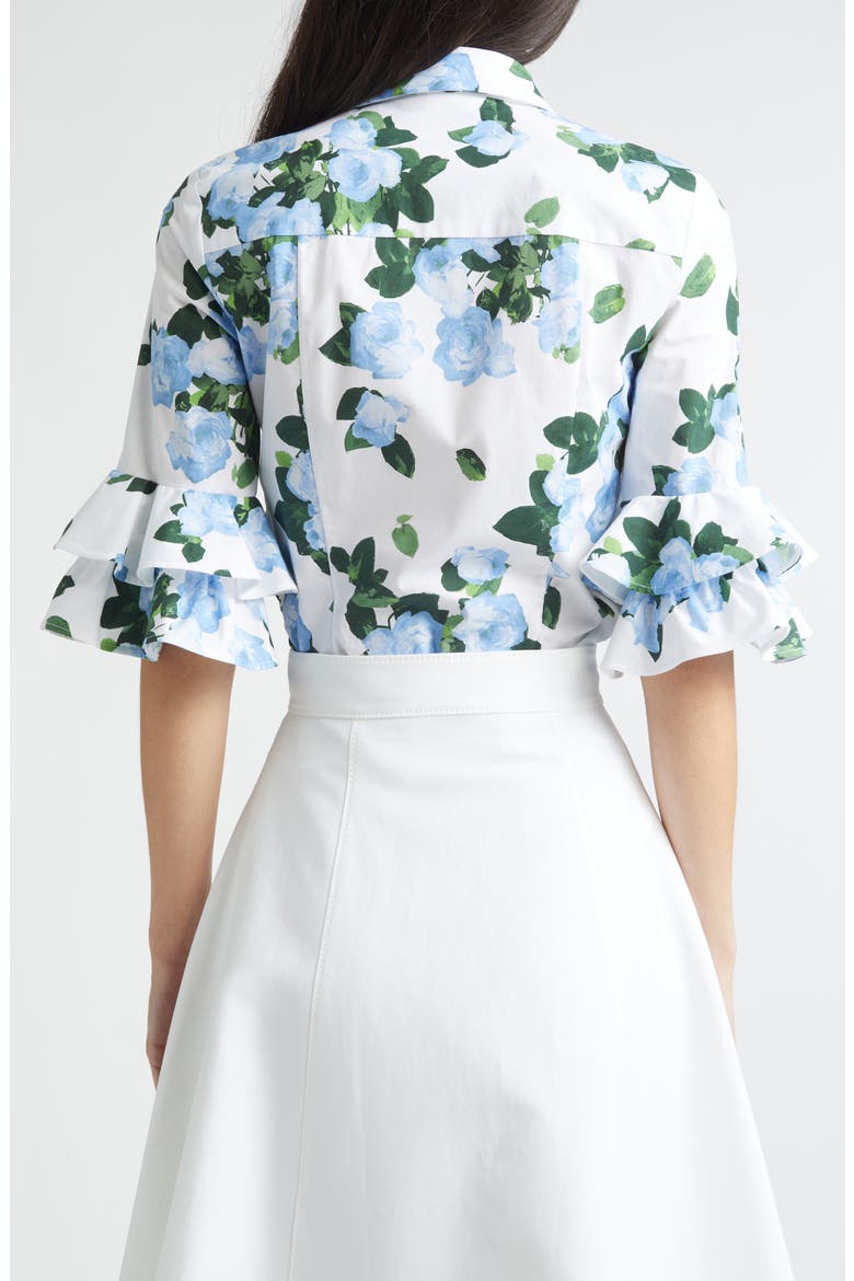 Rose Print Tiered Ruffle Cuff Button-Up Shirt, Alternate, color, WHITE MULTI