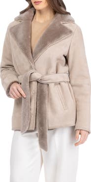 GORSKI Genuine Shearling Belted Jacket with Whipstitch Trim
