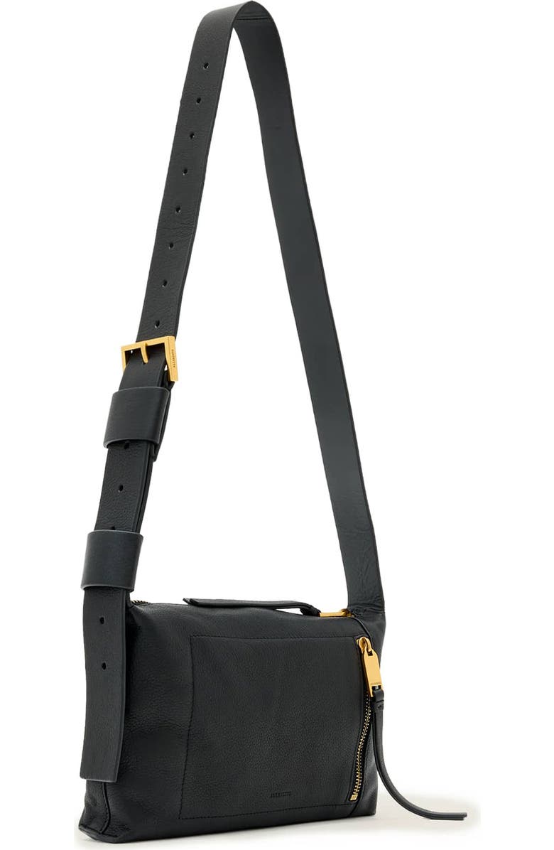 AllSaints Small Alba Zip Leather Crossbody Bag, Alternate, color, Black