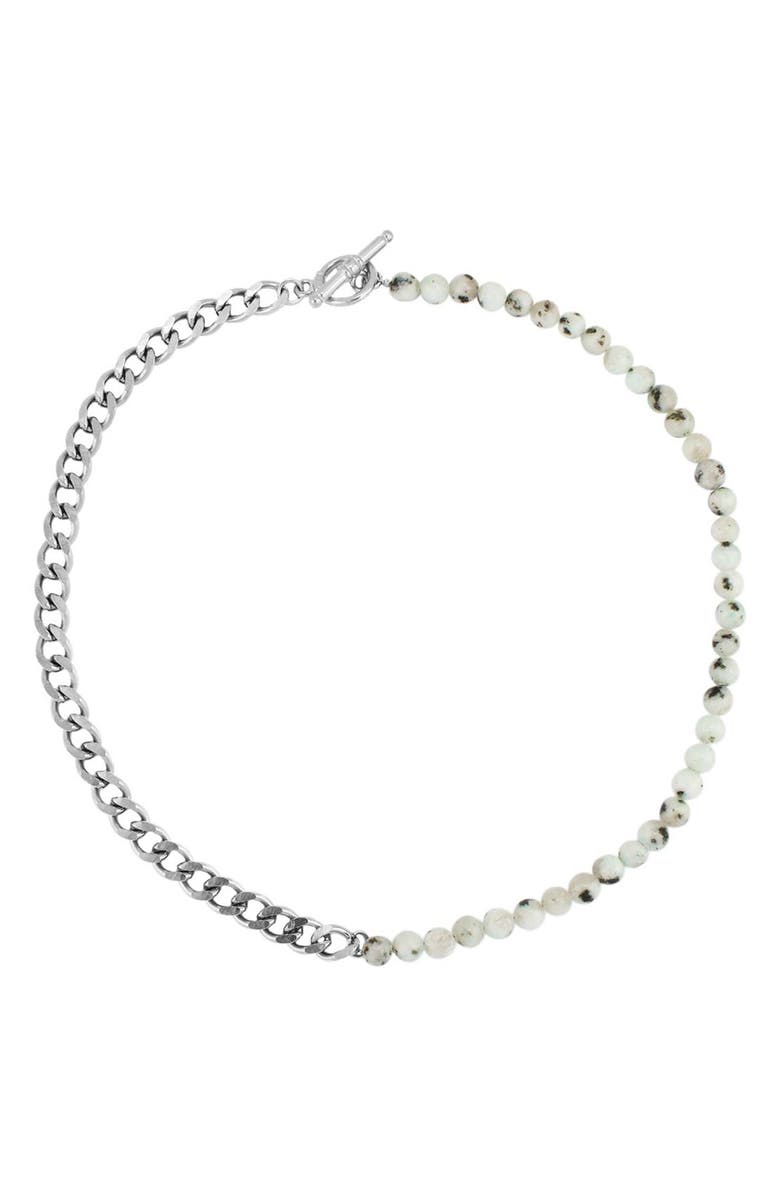 REBL Gender Inclusive Half Cuban Half Beaded Chain Necklace, Main, color, Silver/ Gray