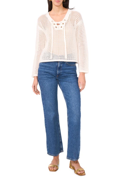 Two By Vince Camuto Open Stitch Lace-up Top In New Ivory
