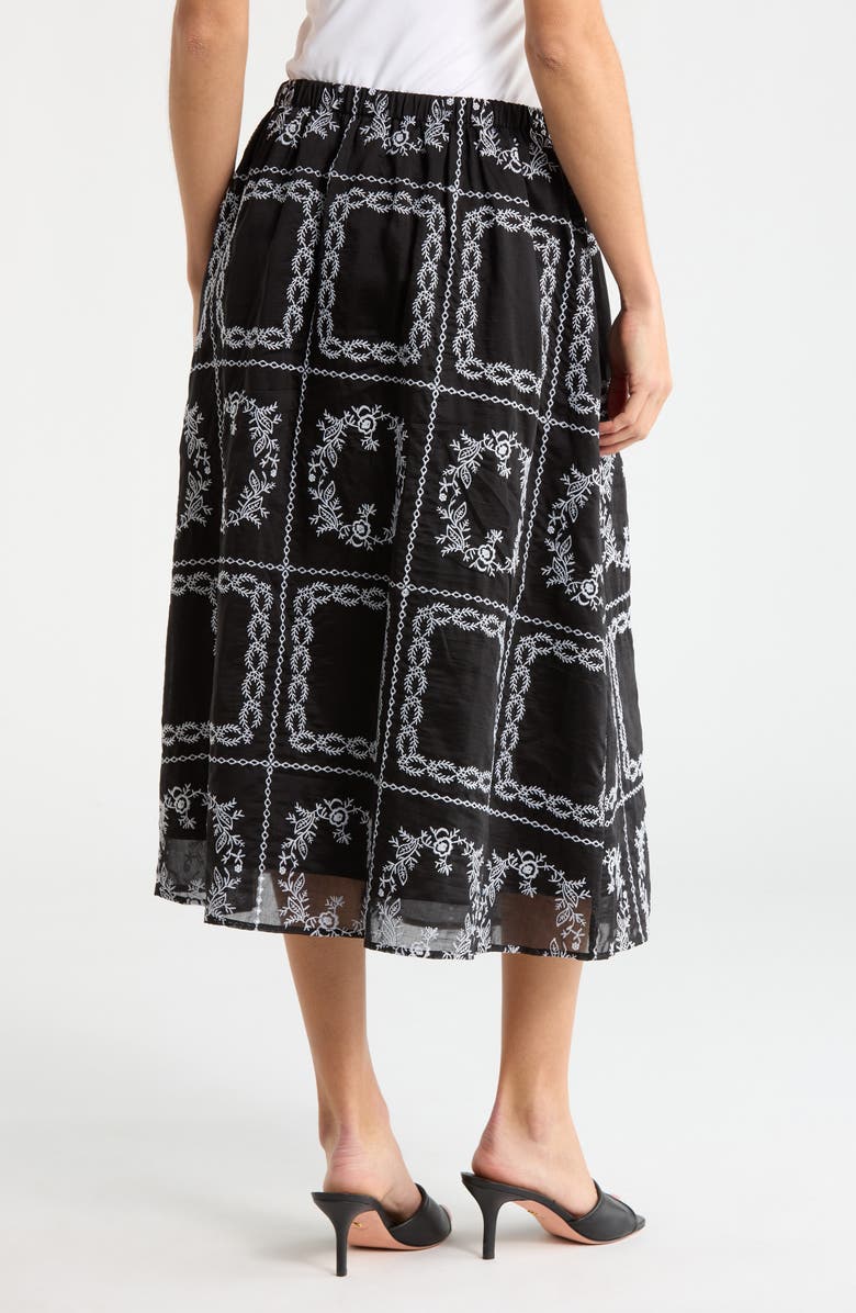 NSR Embroidered Midi Skirt, Alternate, color, Black/ White
