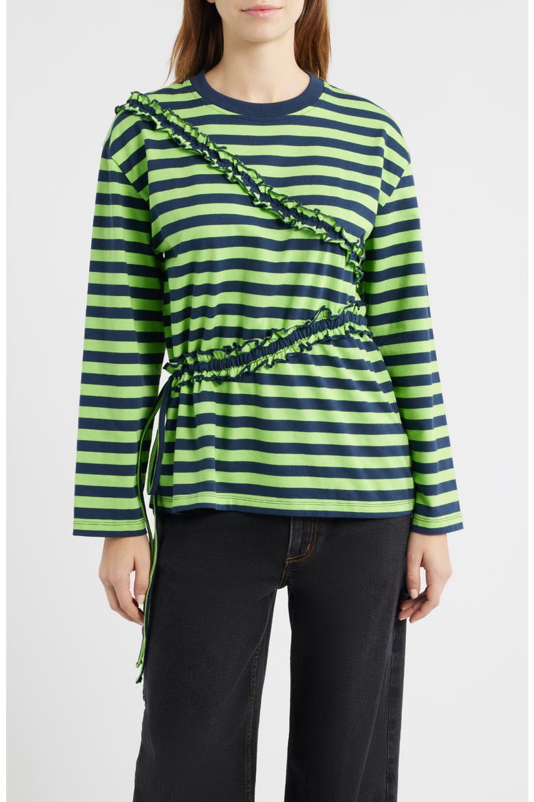 Prudie Stripe Ruffle Trim Top, Main, color, LIME