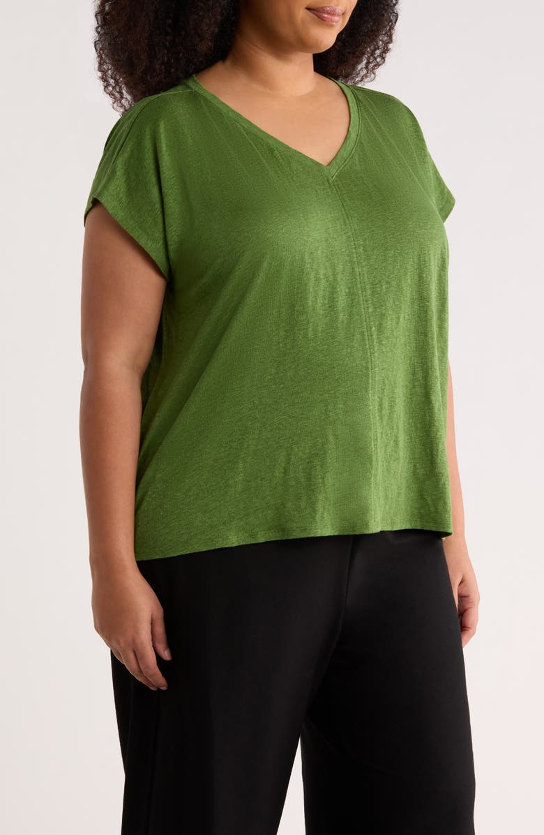 Eileen Fisher Boxy V-Neck Organic Linen T-Shirt, Alternate, color, Field