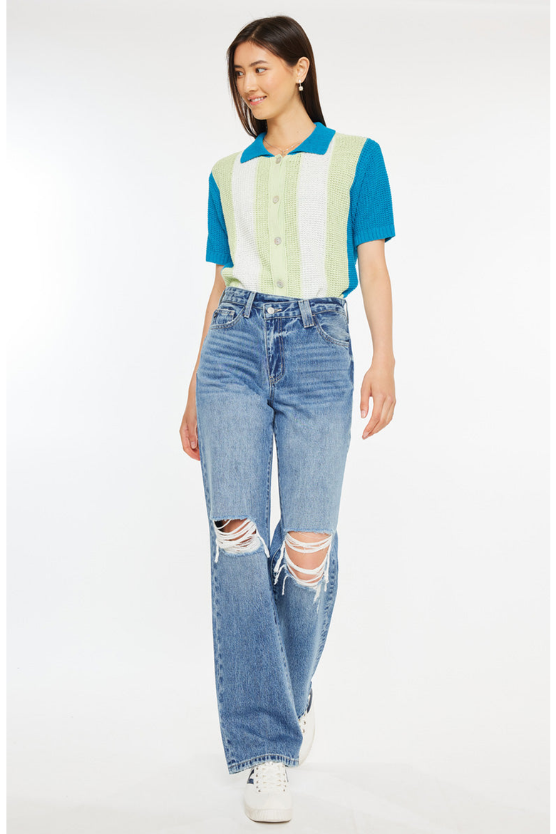 Debra Essentials High Rise 90's Criss Cross Straight Jeans, Alternate, color, Medium Wash