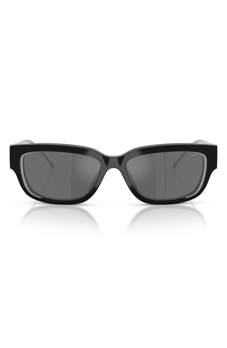 DIESEL<sup>®</sup> Geck-D 56mm Rectangular Sunglasses, Main, color, Black/ Grey Silver Mirror