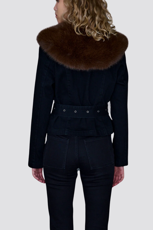 Tt Studios Carm Denim Faux Fur Jacket In Blue