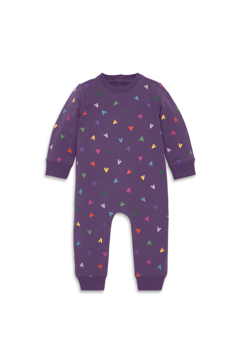Baby sweatshirt romper in Graphics, Main, color, Vintage Grape Confetti Hearts