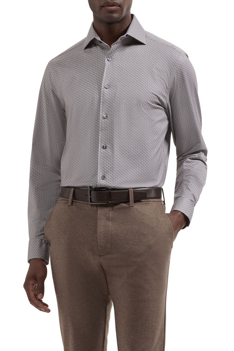 Devon OoohCotton® Geo Print Button-Up Shirt, Main, color, CEMENT