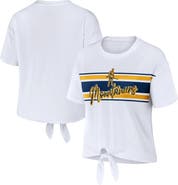 WEAR by Erin Andrews Women's WEAR by Erin Andrews White West Virginia Mountaineers Striped Front Knot Cropped T-Shirt