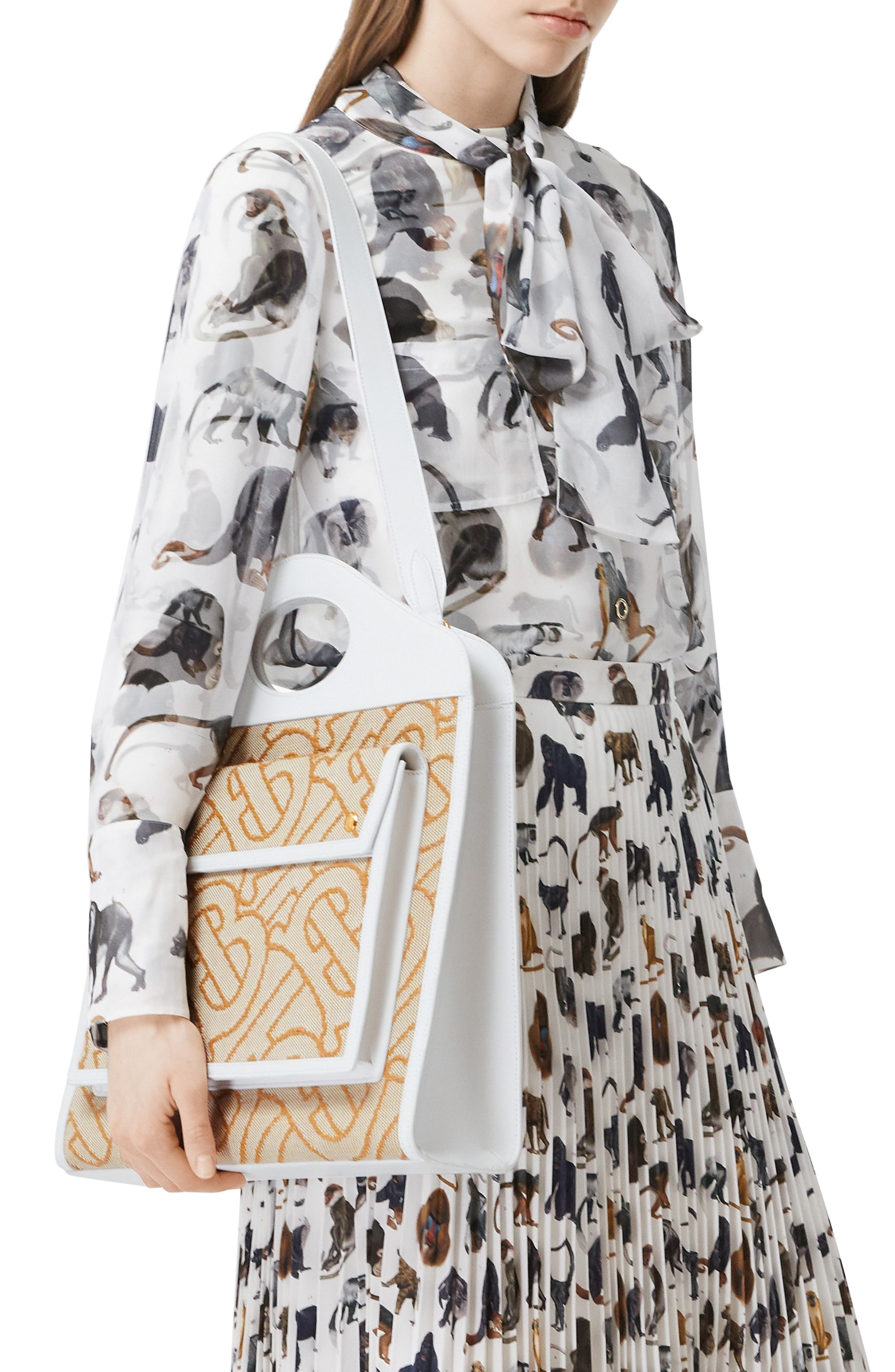 Burberry Medium Woven TB Monogram Canvas & Leather Tote, Alternate, color, 