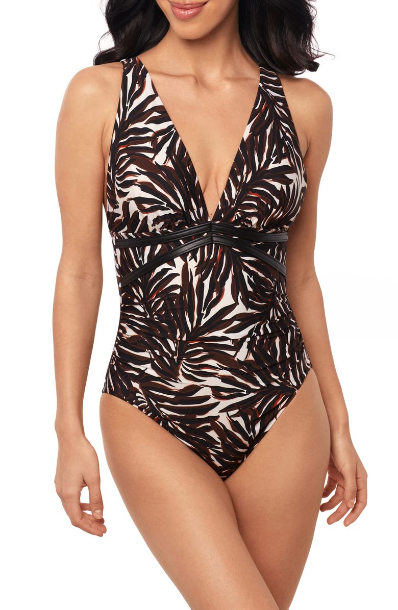 Magicsuit<sup>®</sup> Ventana Evangeline Plunge Neck One-Piece Swimsuit, Main, color, Brown Multi