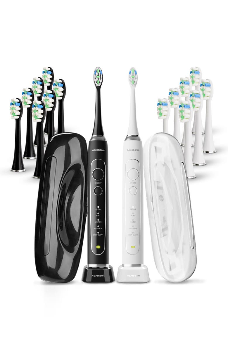 AQUASONIC Elite Duo Ultra-Whitening Toothbrush Set - Black & White, Alternate, color, Black White