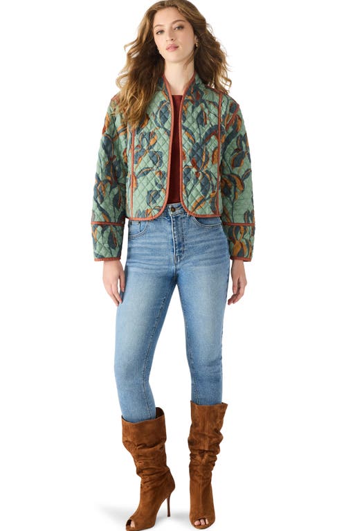 Steve Madden Adalynn Quilted Open Front Cotton Jacket In Green