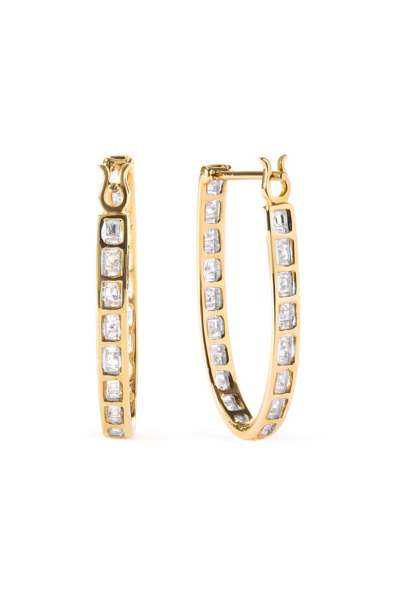 10K Yellow Gold 1.00 Ct Round and BaguetteDiamond U-Hoop Earrings, Alternate, color, Yellow