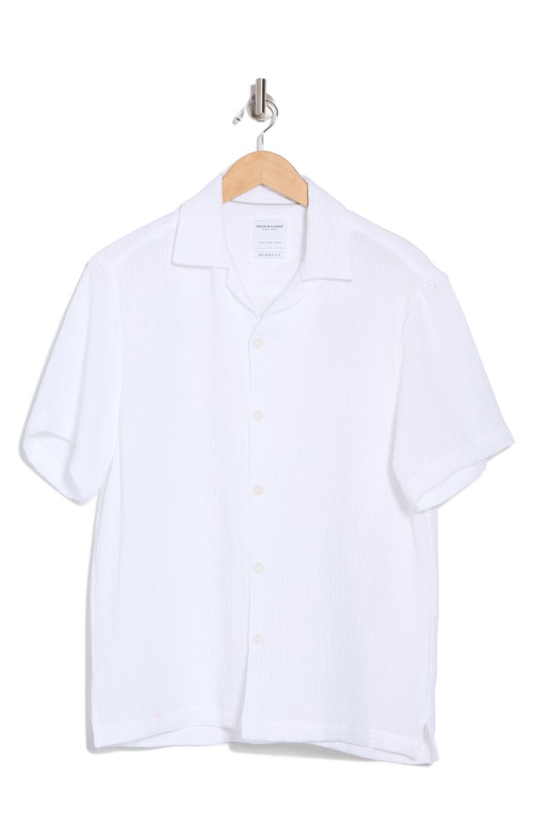 DENIM AND FLOWER Relaxed Fit Knit Camp Shirt, Alternate, color, Off White