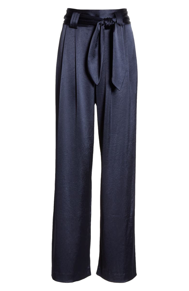 Tory Burch Tie Waist Satin Pants, Alternate, color, Tory Navy