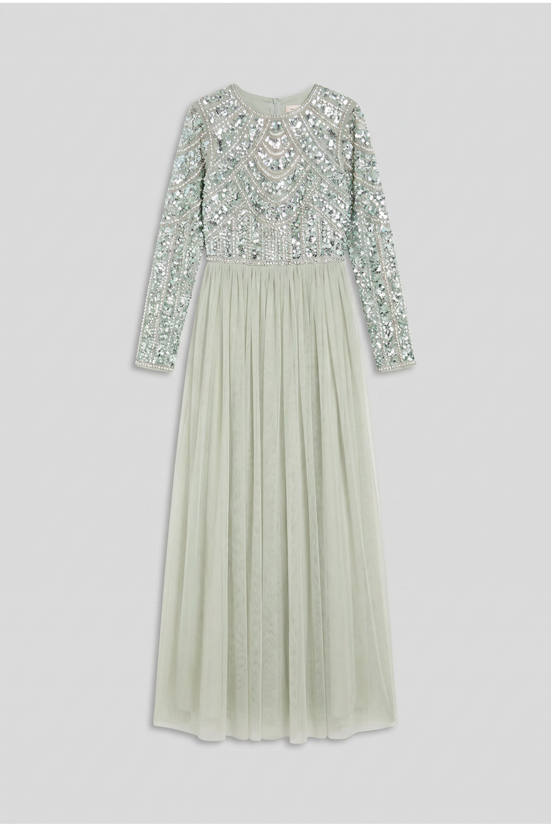 Sequin Bodice Tulle Skirt Maxi Dress, Alternate, color, Sage