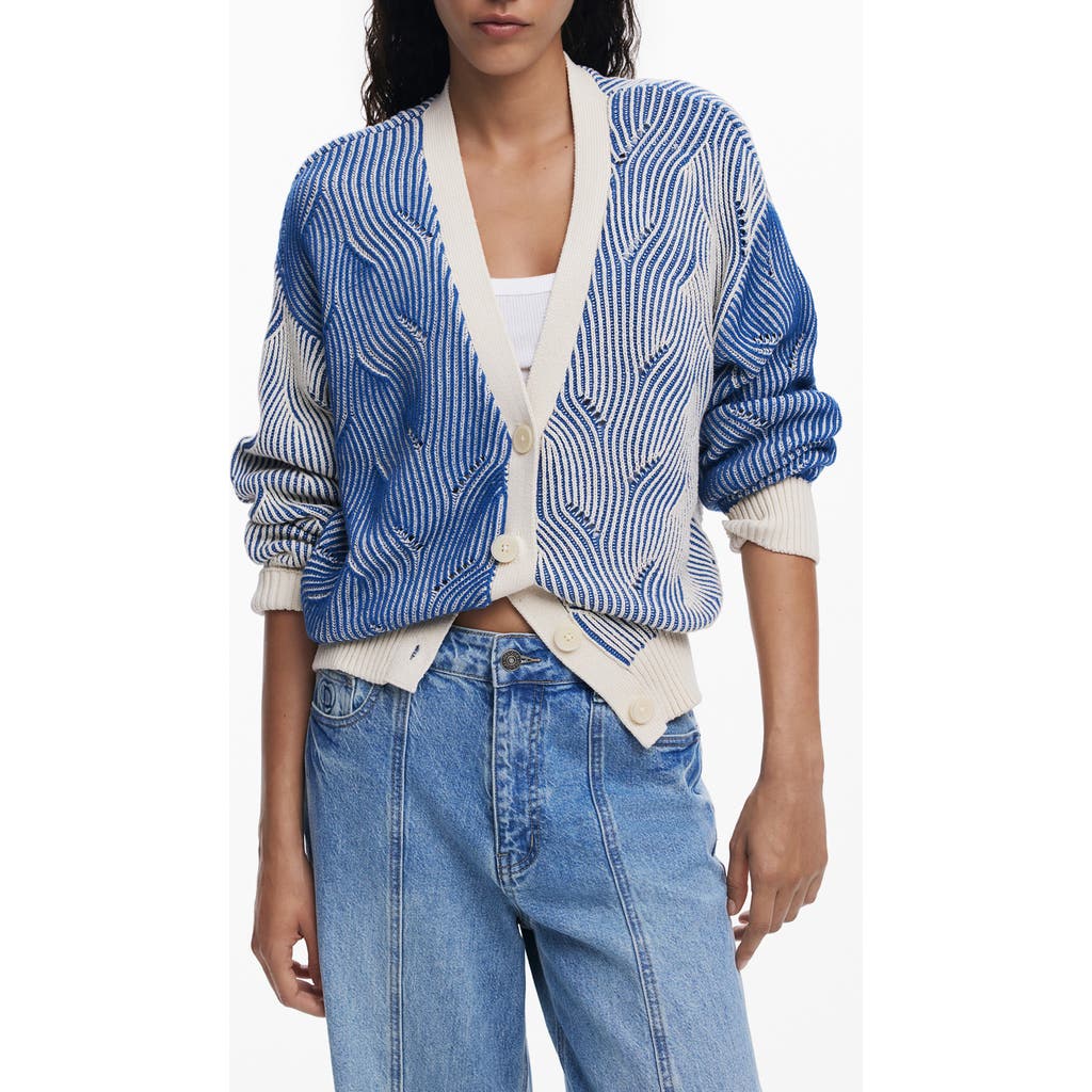 Desigual Mixed Stripe Cardigan In Blue