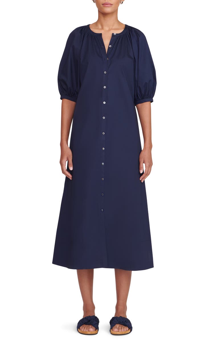 STAUD Vincent Puff Sleeve Maxi Dress, Main, color, Navy