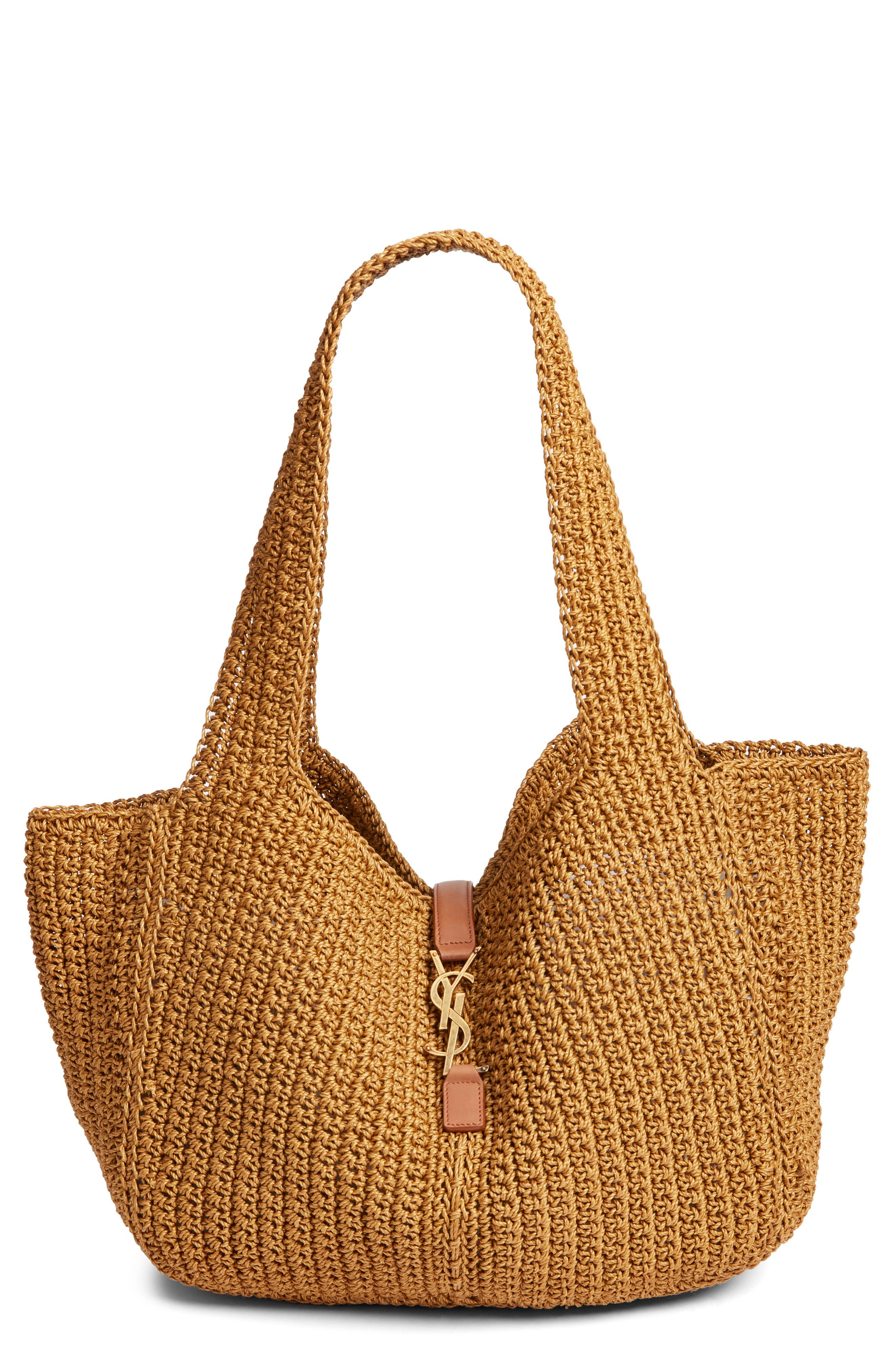 Saint Laurent Le 5 À Bea Woven Tote, Main, color, Natural Brown/ Brick