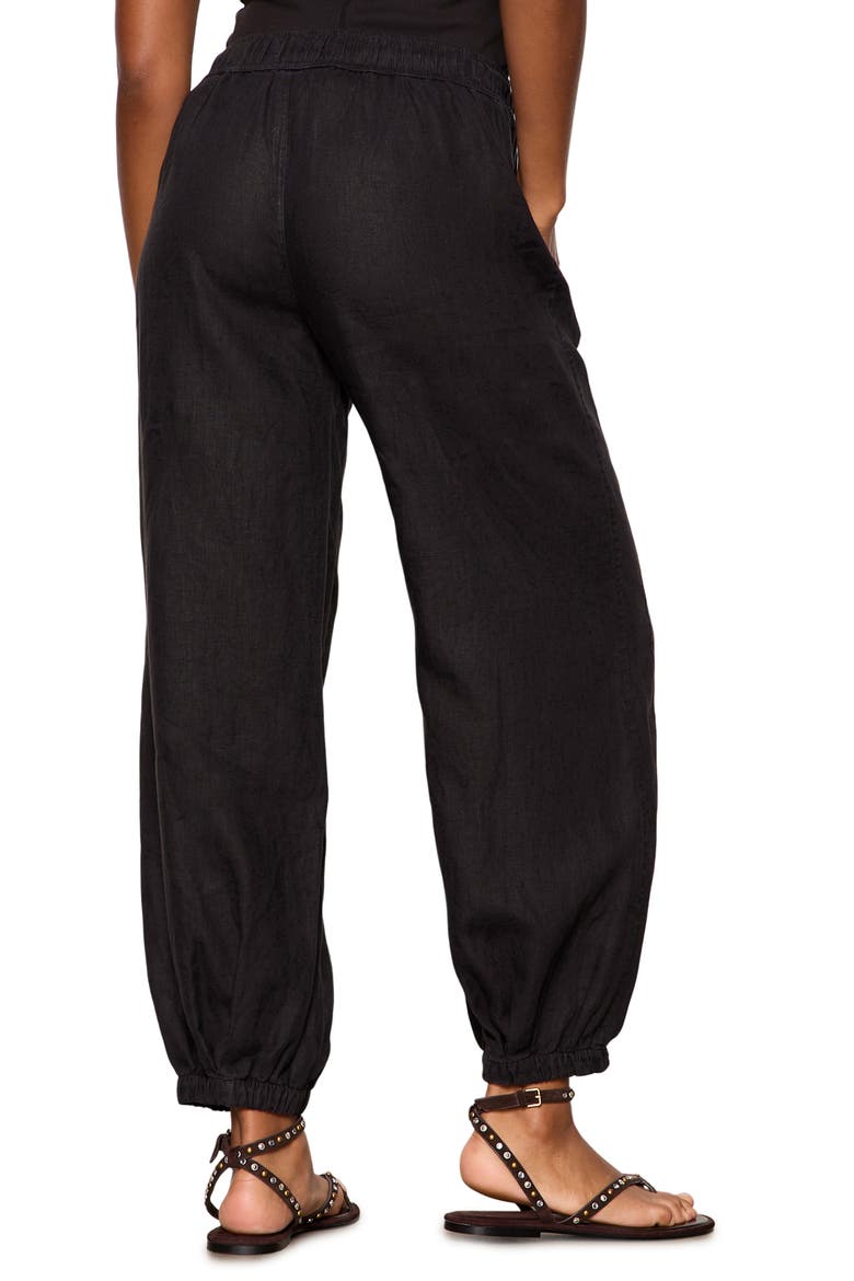 Melody Drawstring Linen Balloon Pants, Alternate, color, BLACK