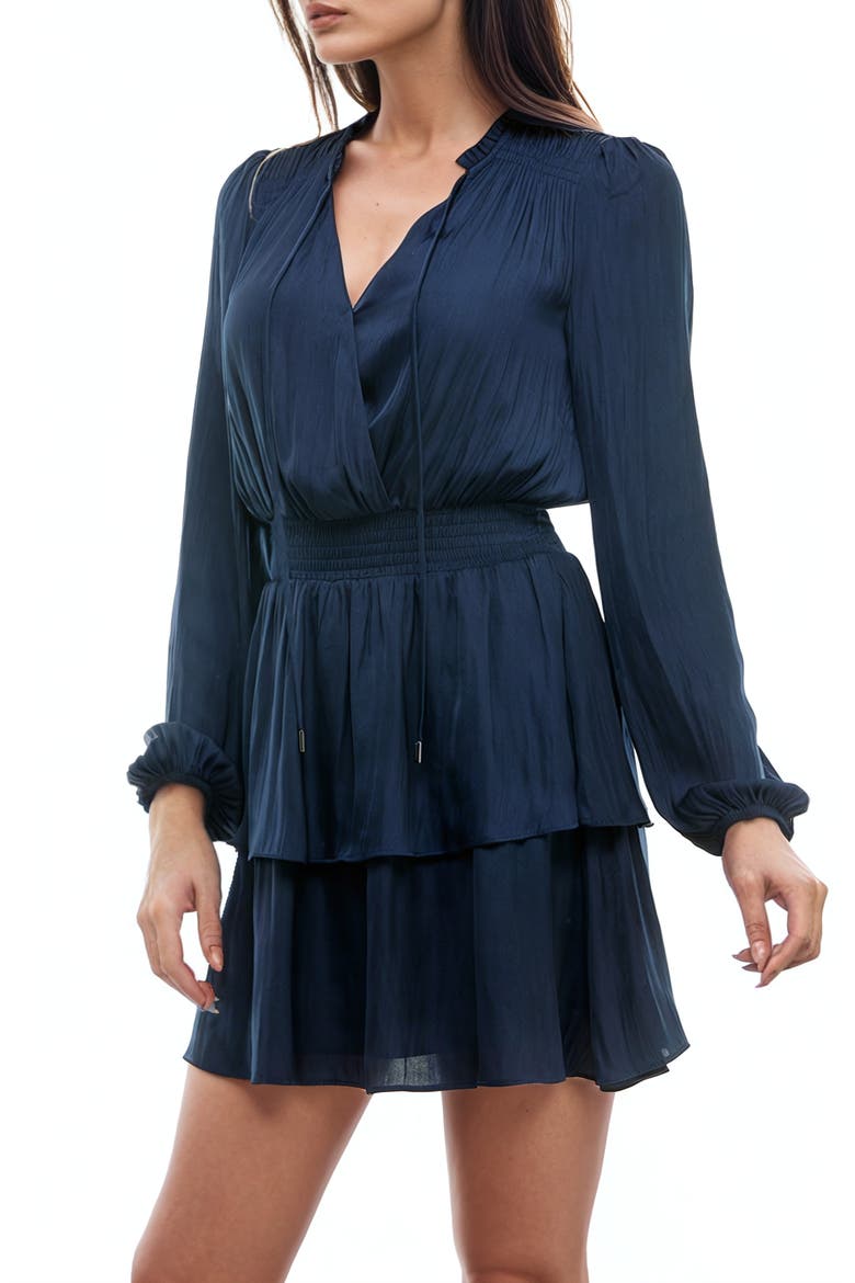 Long Sleeve Tiered Minidress, Alternate, color, NAVY INDIGO