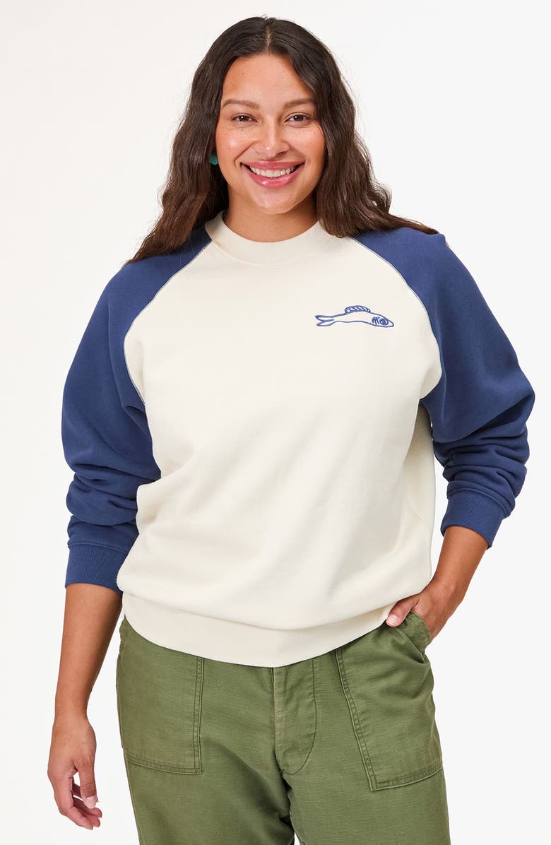 Clare V. Embroidered Sardine Sweatshirt, Alternate, color, Cream/ Navy