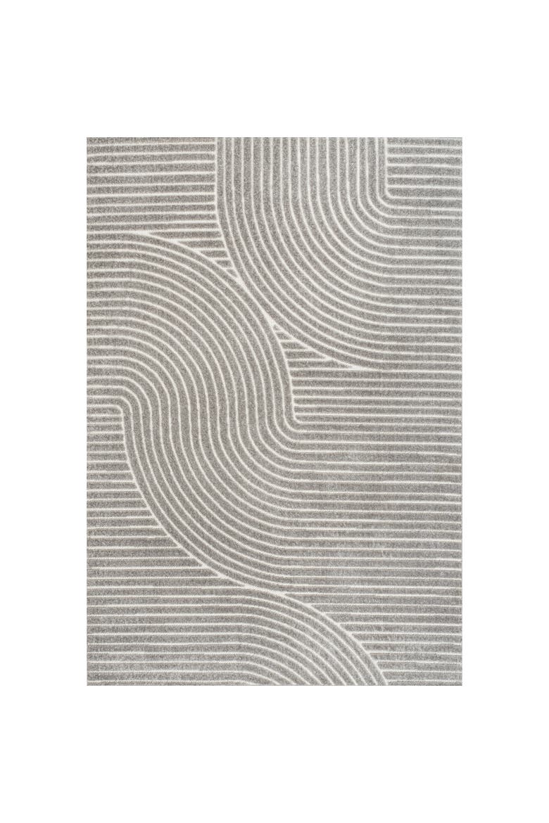 Hallie High-Low Minimalist Curve Geometric Indoor/Outdoor Area Rug, Main, color, Gray/Ivory