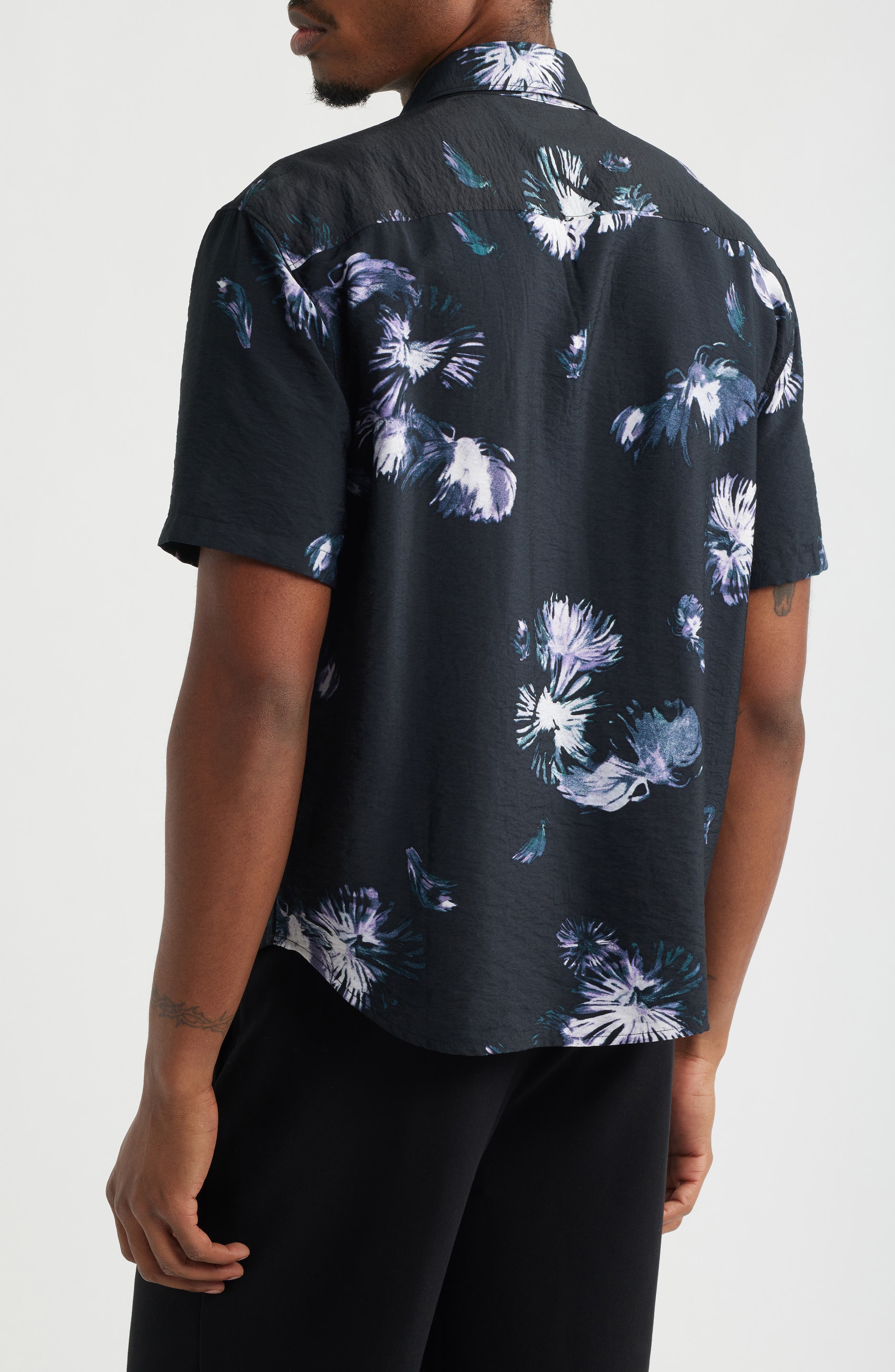 Open Edit Floral Print Relaxed Short Sleeve Button-Up Shirt (Men ...