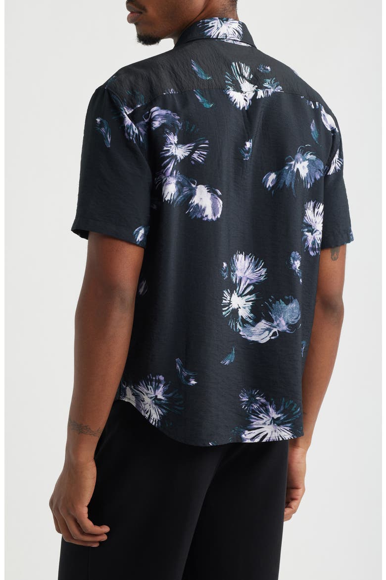 Floral Print Relaxed Short Sleeve Button-Up Shirt, Alternate, color, BLACK ILLUMINATED BLOOMS