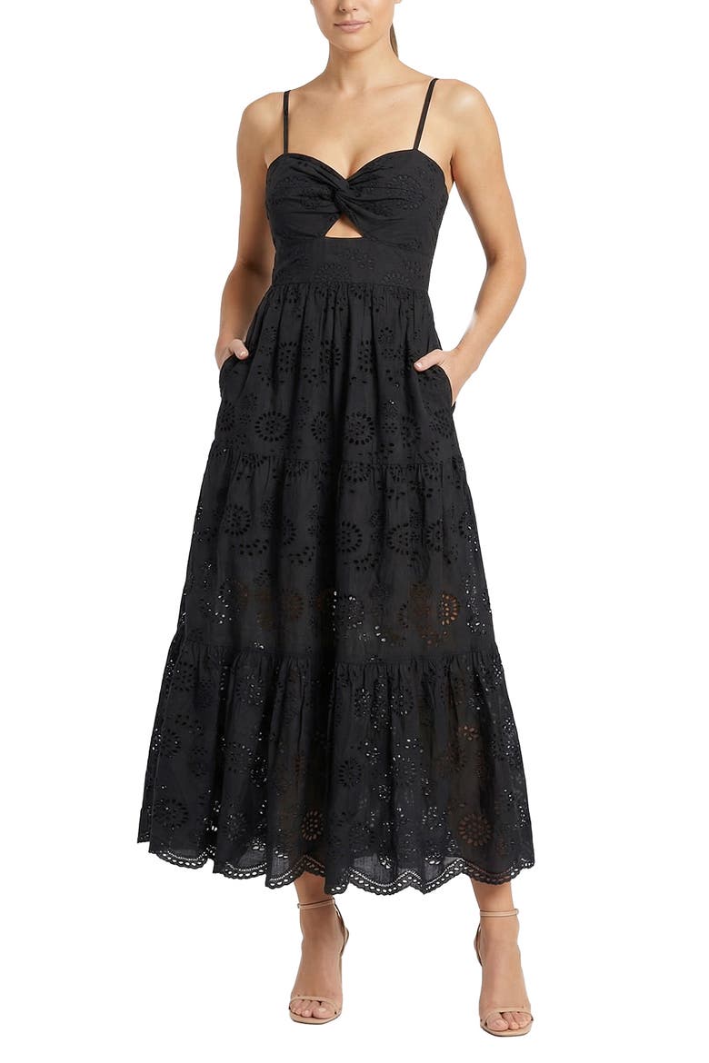 Jillian Embroidered Eyelet Tiered Maxi Dress, Main, color, Black
