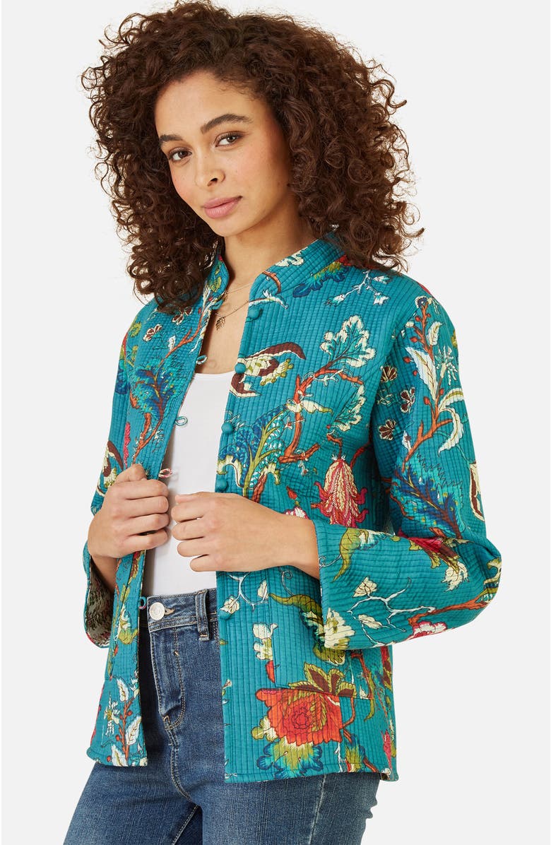 Yumi Floral Reversible Cotton Quilted Jacket, Main, color, Teal