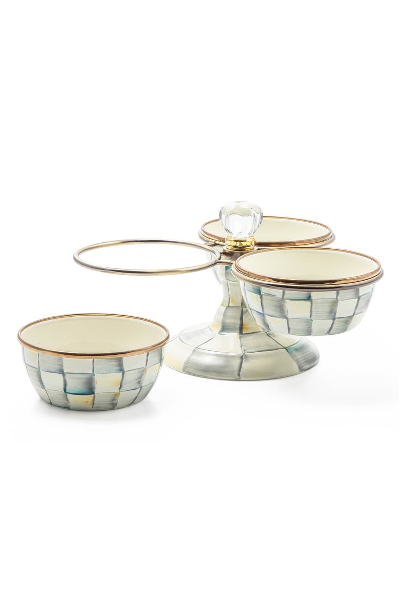 MACKENZIE CHILDS Sterling Check Enameled Steel Triplicity Bowls & Stand Set, Alternate, color, Grey/ White