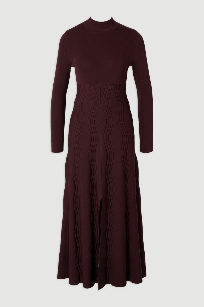 Wave Knit A-Line Long Sleeve Dress, Alternate, color, Burgundy