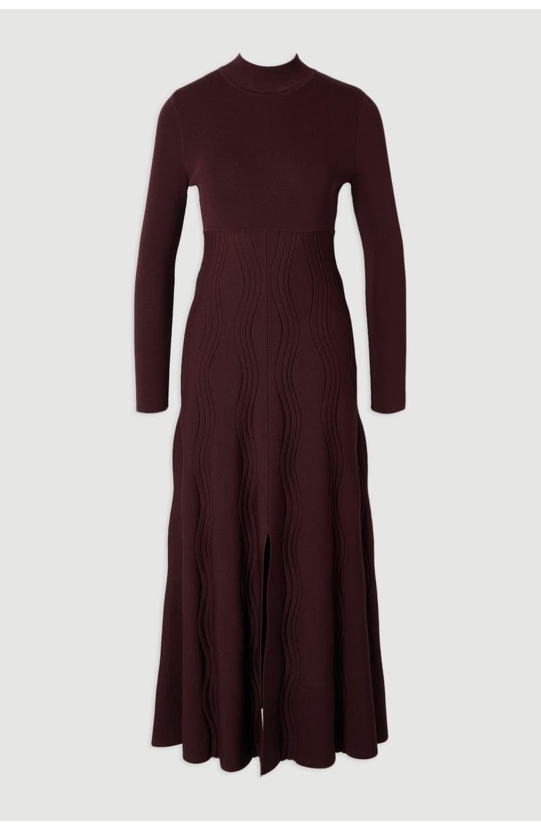 Karen Millen Wave Knit A-Line Long Sleeve Dress, Alternate, color, Burgundy